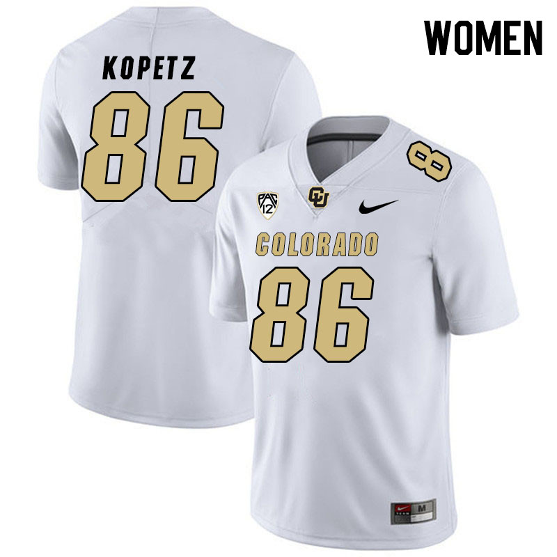 Women #86 Brady Kopetz Colorado Buffaloes College Football Jerseys Stitched Sale-White